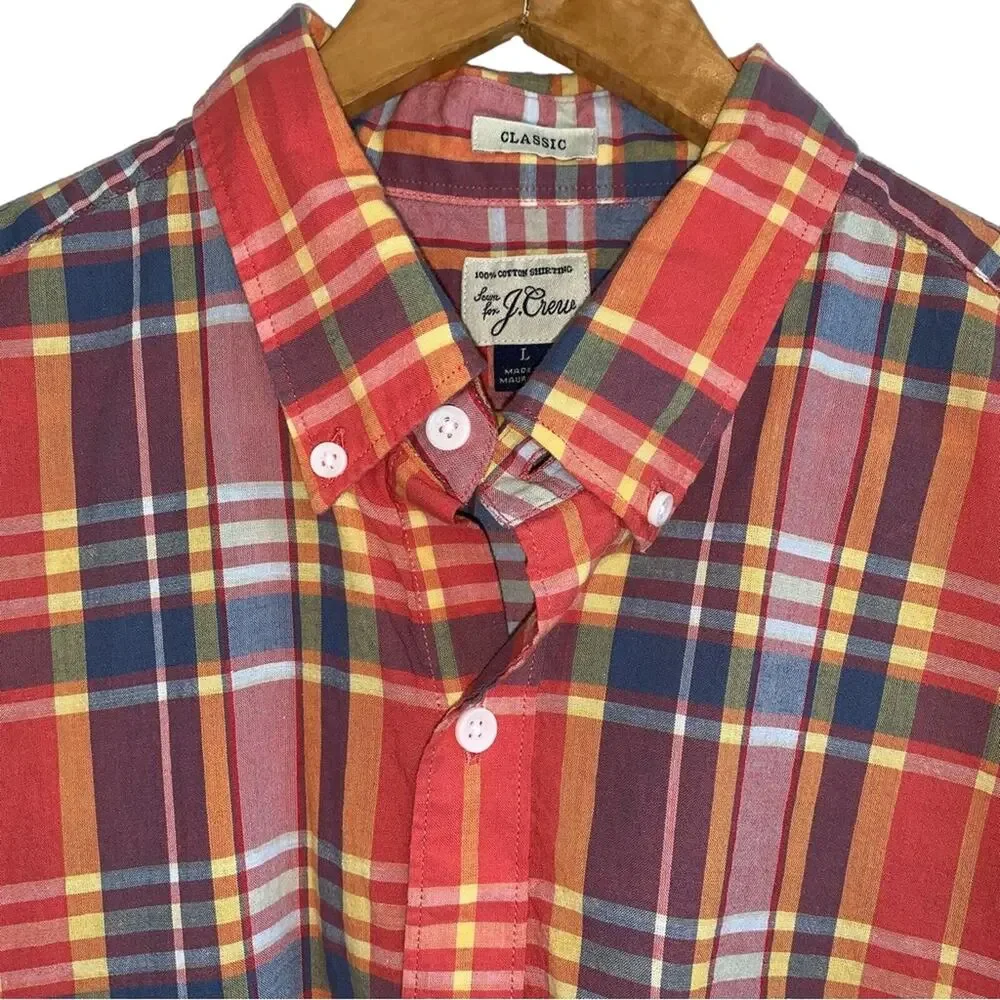 J. Crew Red Multicolor Plaid Short Sleeve Button Down Shirt